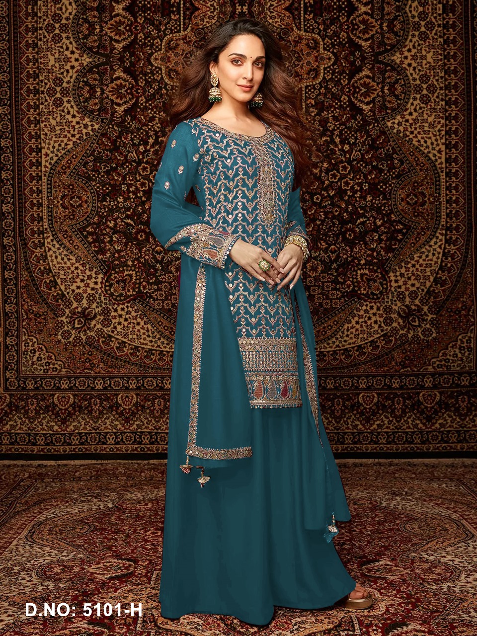 Heavy Chinnon with Embroidered Squence Work Suit