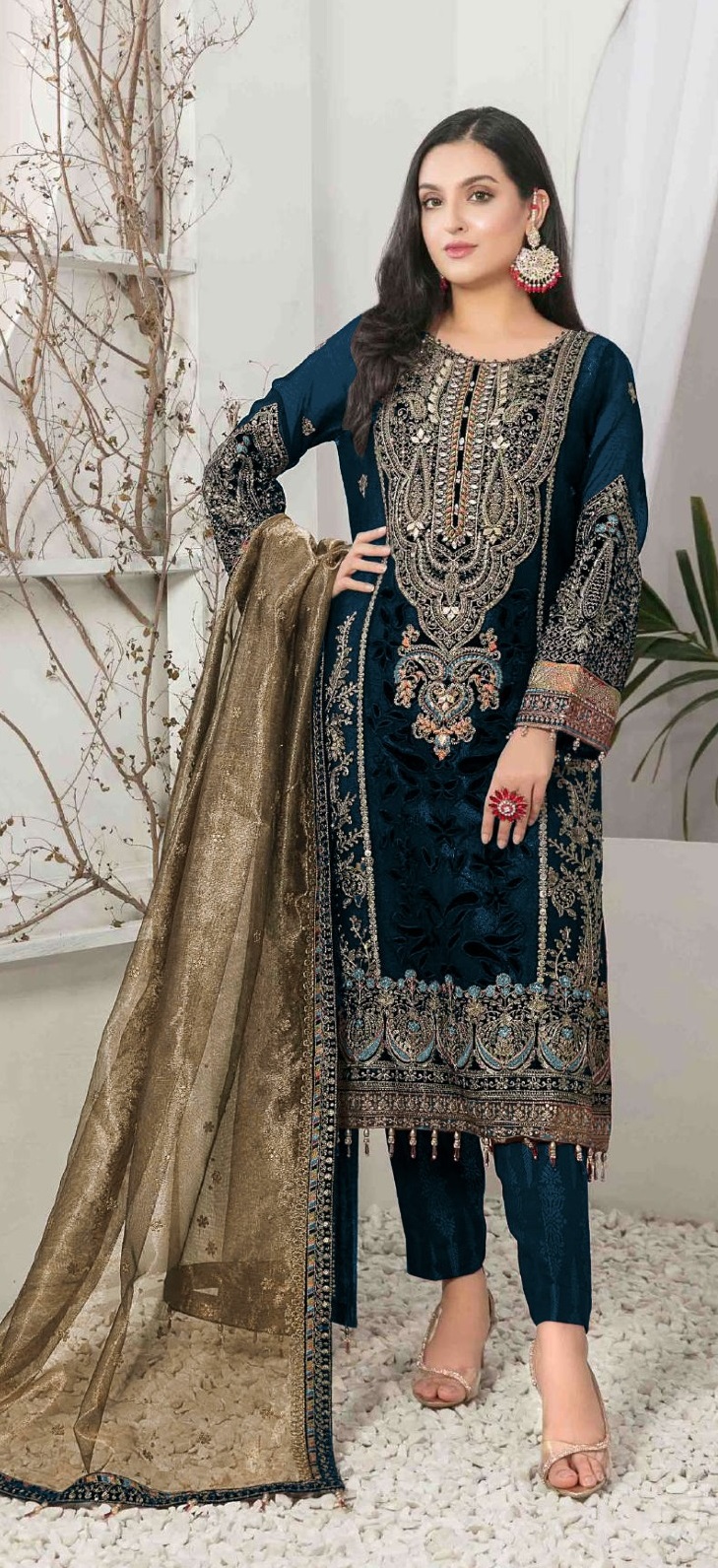 Velvet with Heavy Embroidery Sequence work Suit