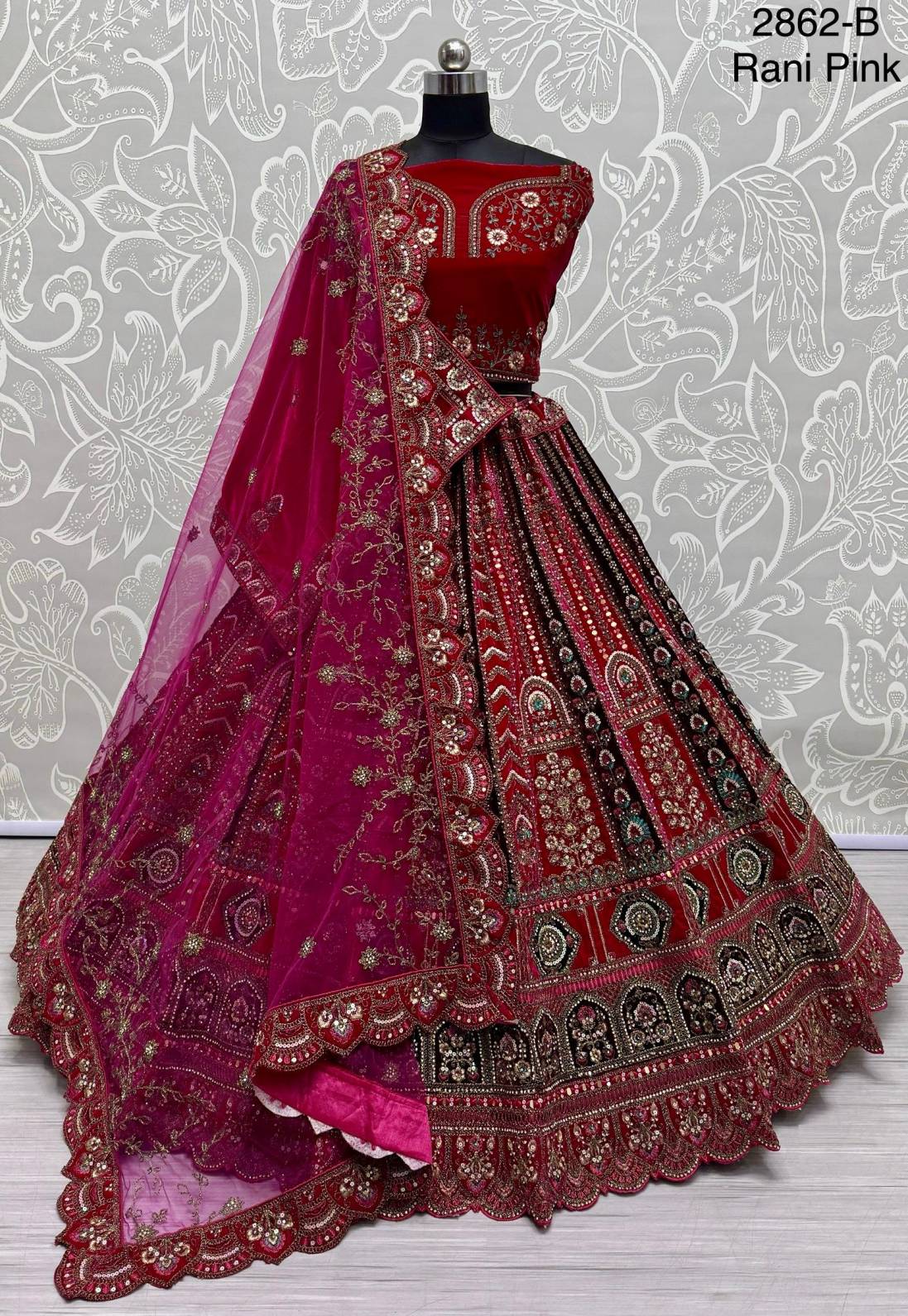 Multi Thread and Dori Embroidery combine with Sequins work Velvet Lehenga Choli