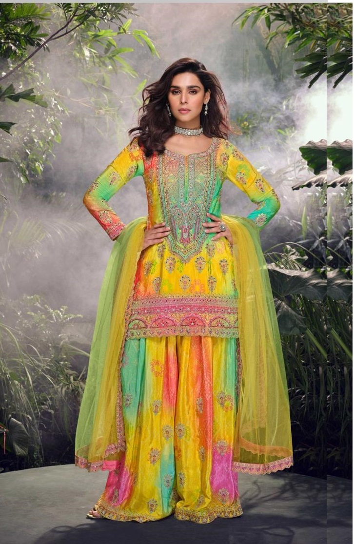 Printed Chinon Fabric Embroidery work Suit