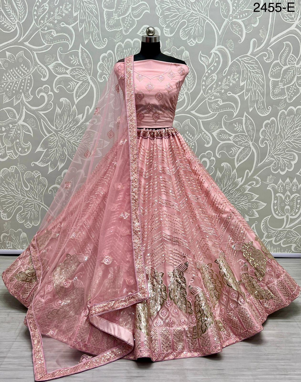 Beautifully Peacock Pattern Embroidered Partywear Lehengacholi in lightweight 
