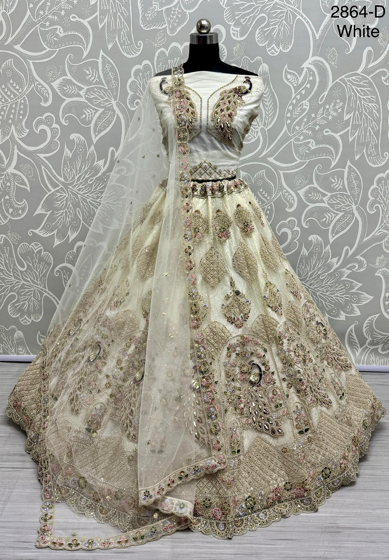 Heavy Diamond Embedded Peacock pattern with Sequins work Designer Partywear Lehenga choli 