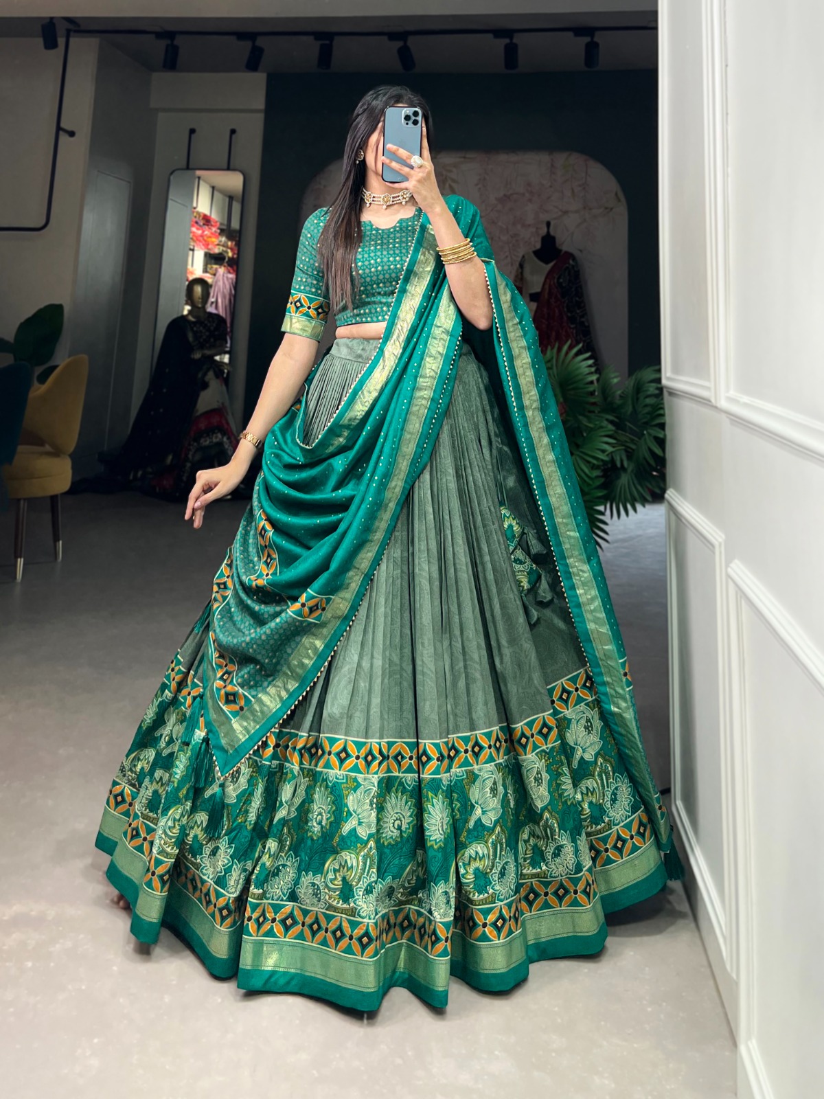 Unleash Your Inner Diva with This Tussar Silk Printed Lehenga Choli