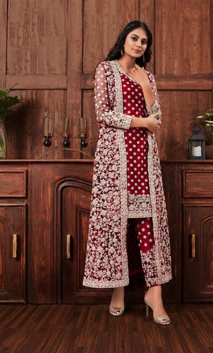 Heavy Butterfly?Net with Embroidery & Cording With Glitter Sequences Work suit