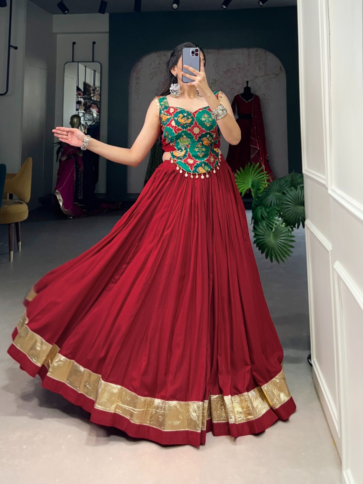 Pure Rayon Plain With Embossed Design Lace Touch Up Lehenga Choli