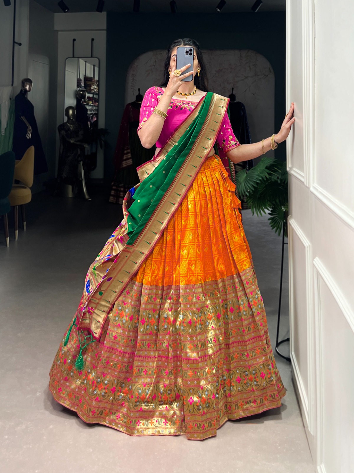 Jacquard Paithani Zari Weaving Work  Lehenga Choli