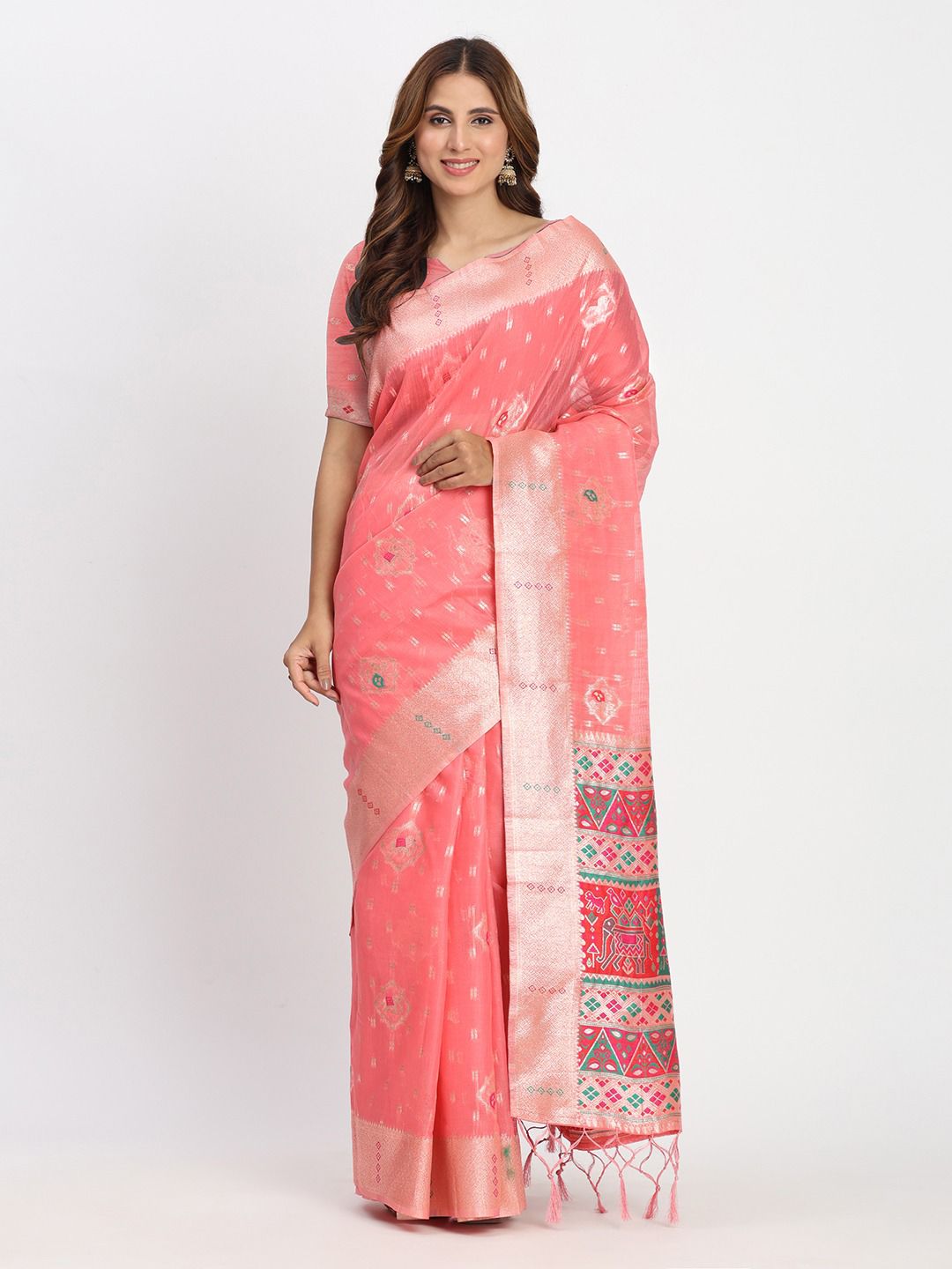 Linen Cotton Printed Fancy Work Saree