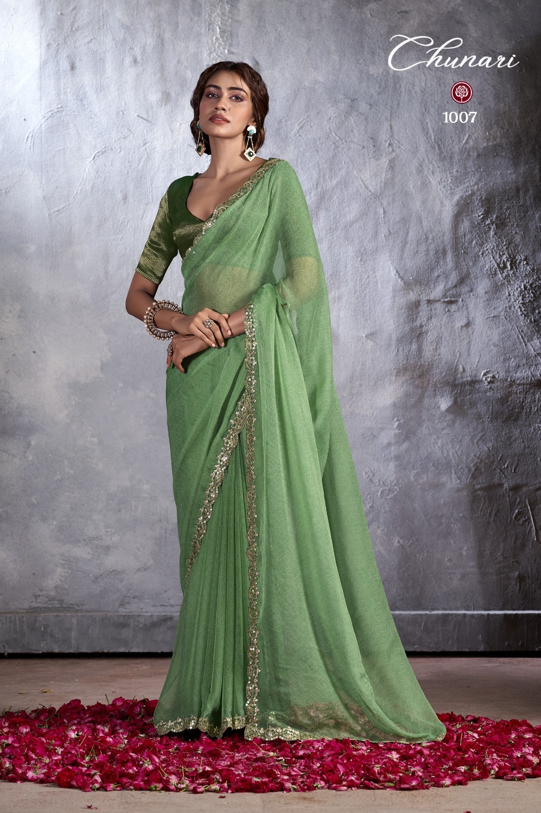 Pure Chiffon With Cutwork Embroidery Work C Pallu Border With Jacquard