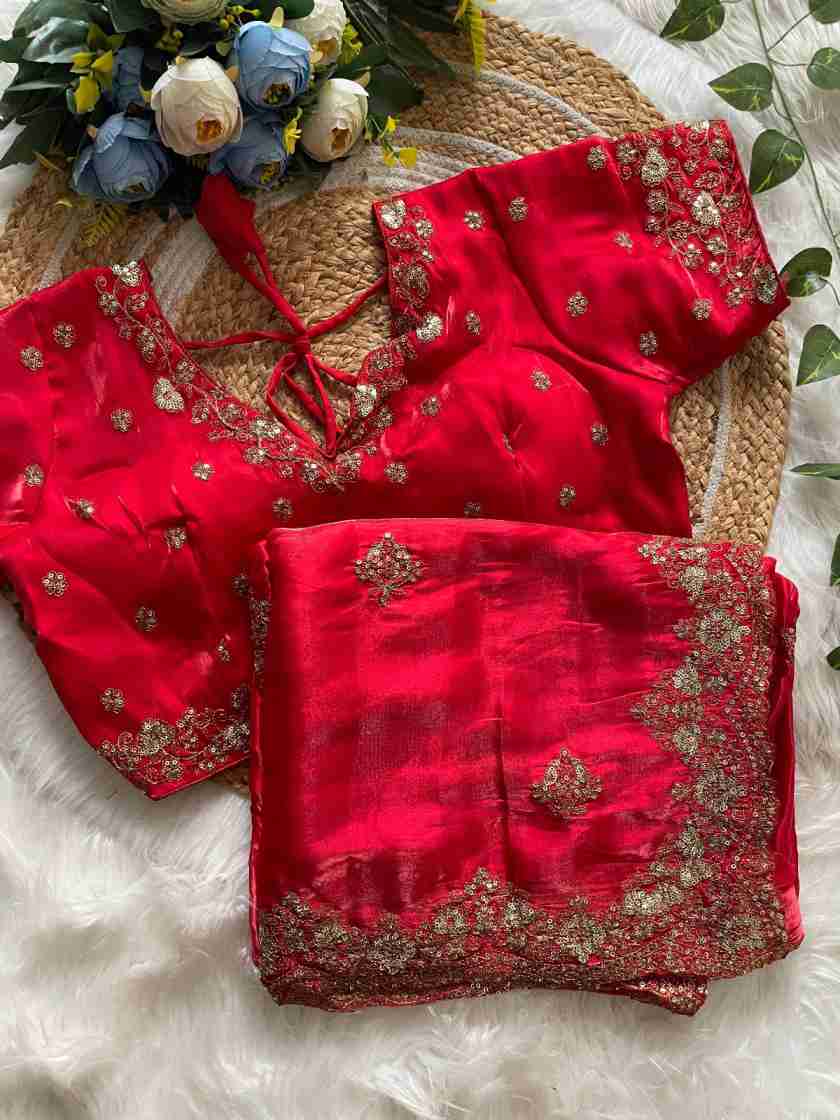 PURE SOFT ZIMMY CHHU SILK FABRIC ON BEAUTIFUL C-PALLU EMBROIDERY SAREE