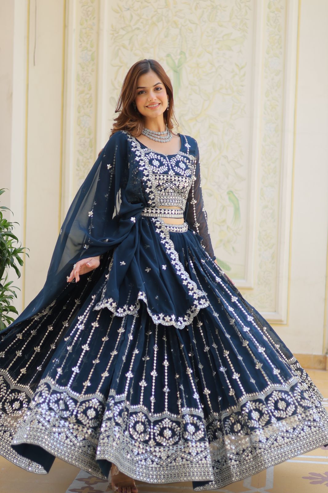 Heavy Fox Georgette Embroidery 7mm Sequence Work with Belt Lehenga Choli