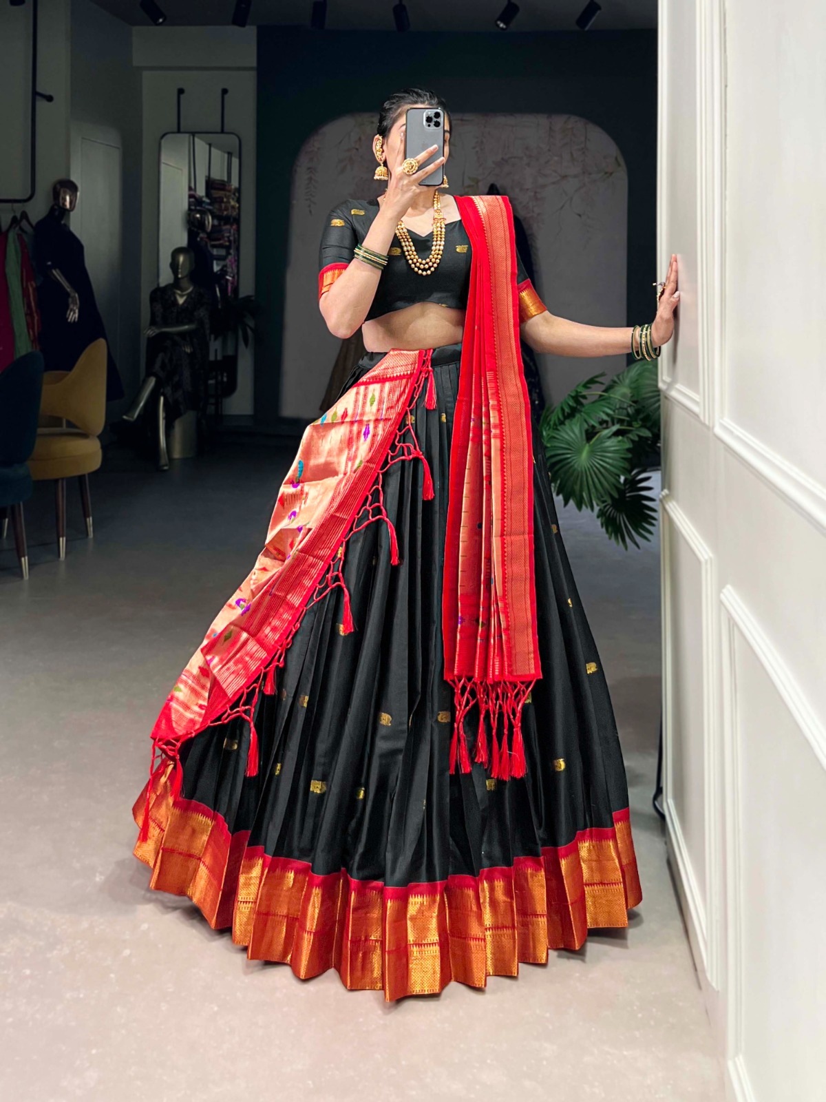 Jacquard Silk Paithani Zari Weaving Work Lehenga Choli