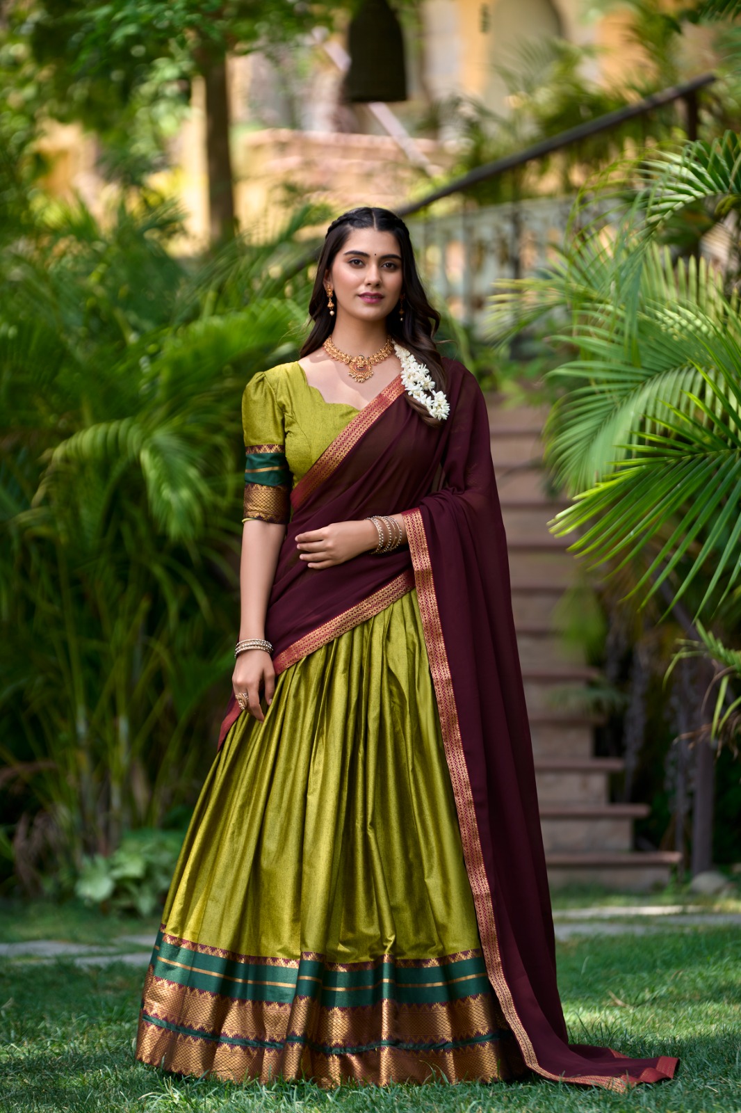 Tradition with Our South Style Poly Cotton Zari Weaving Work Lehenga Choli