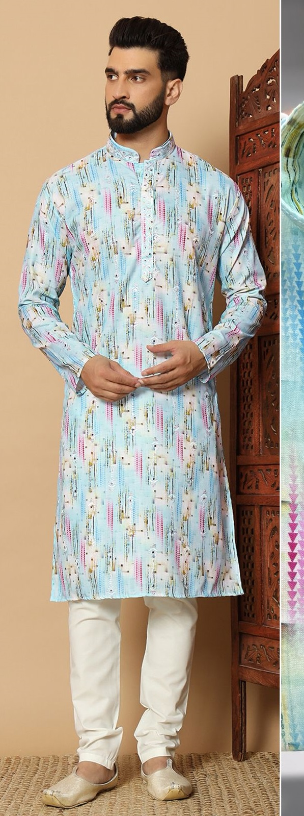 Linen Cotton Printed with Embroidery sequins Work Kurta