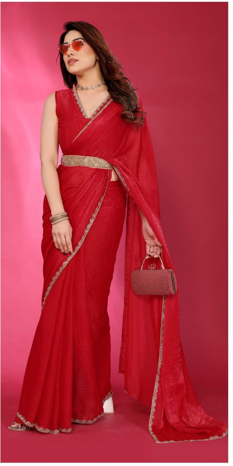 JIMMY CHU FABRIC PALIN SAREE WITH WORK LACE 