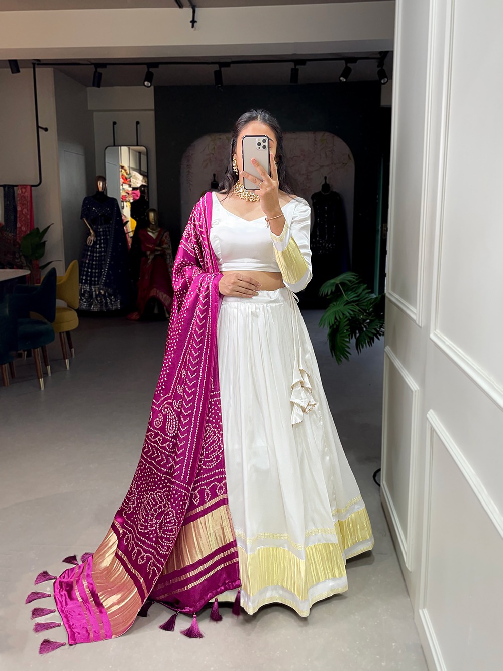 Gaji Silk Dyeing With Lagdi patta Lehenga Choli