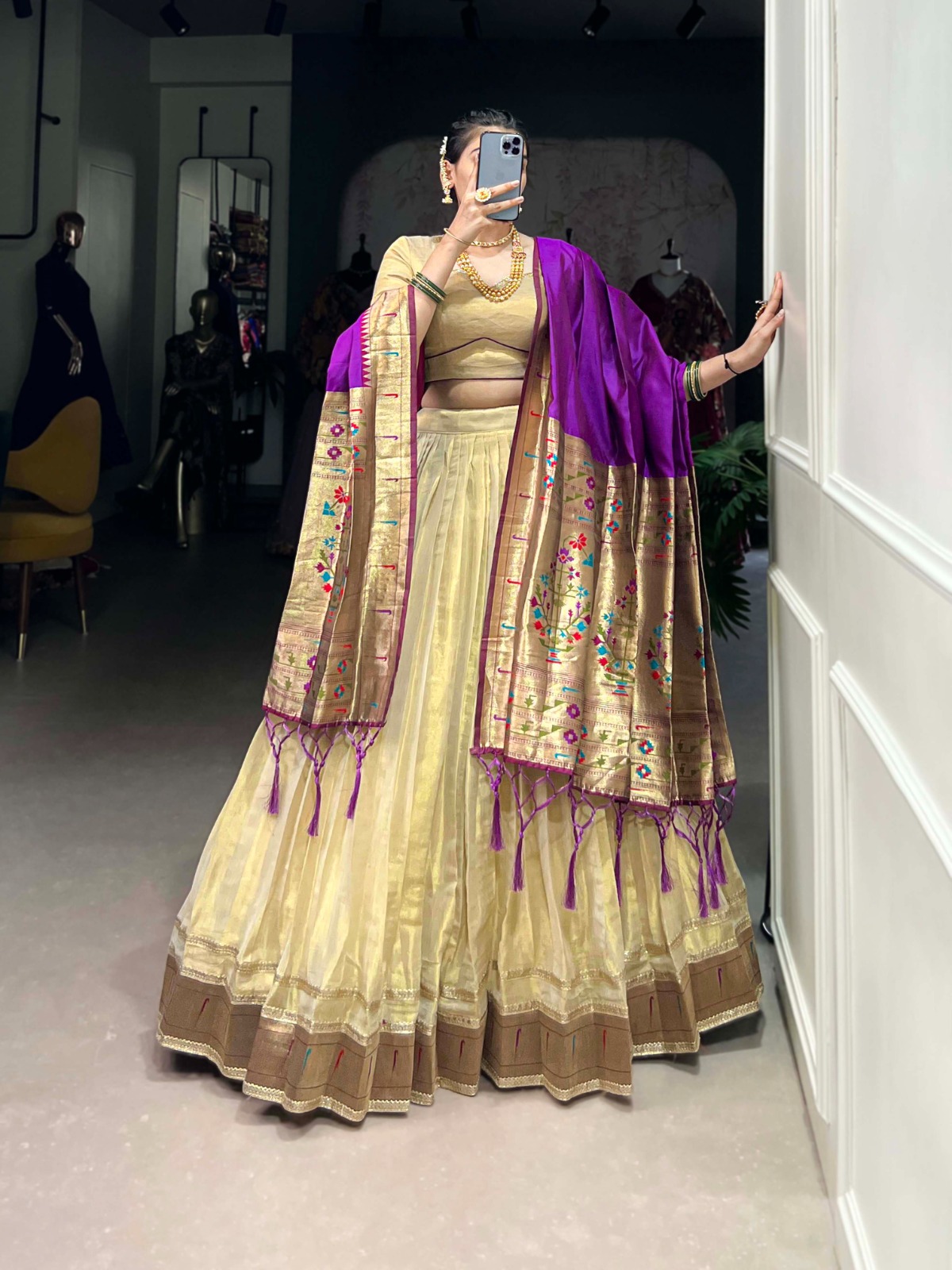 Erode Plain With Paithani Lace Border Lehenga Choli
