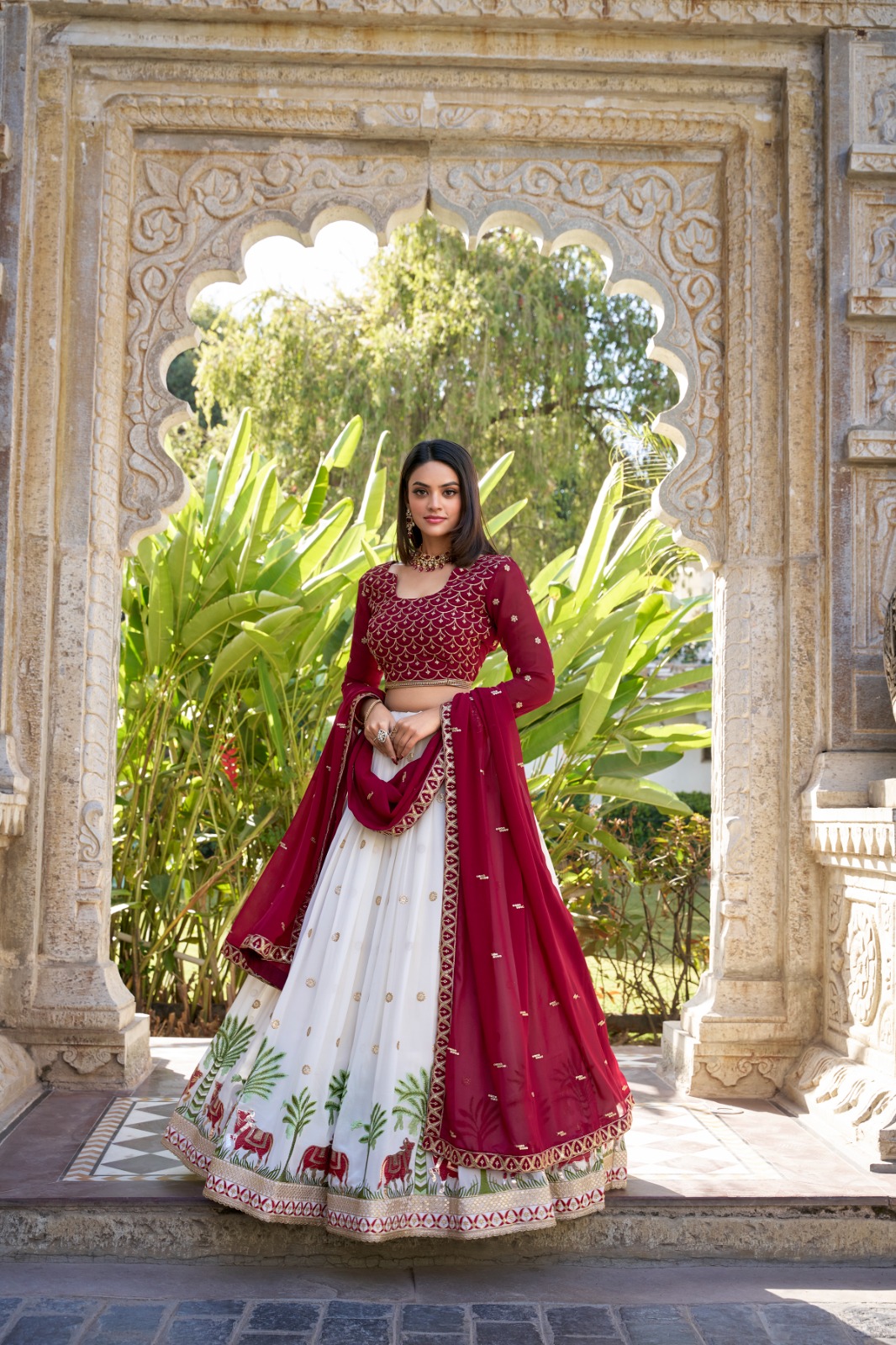 Georgette Sequins and Thread Embroidery Work With Lace Touch Up Lehenga Choli