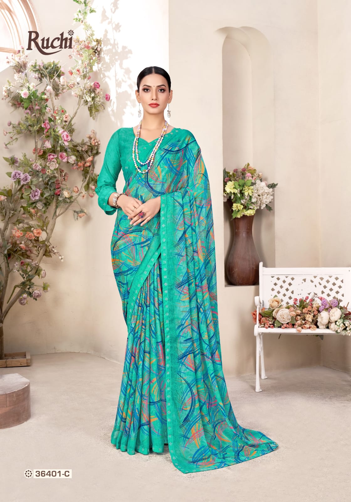 Chiffon Saree with Swarovski on border