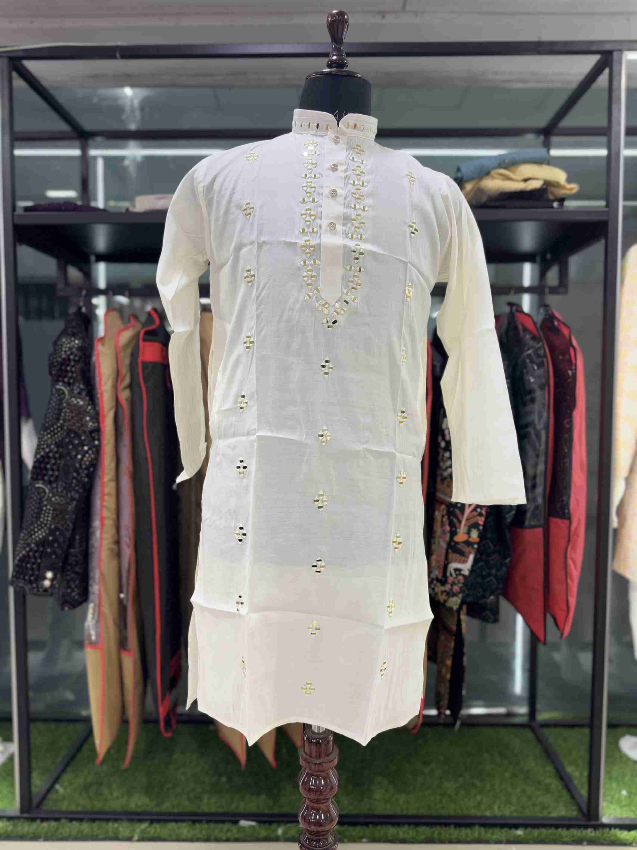 REAL MIRROR HANDWORK DESIGN ON NECK& FULL KURTA