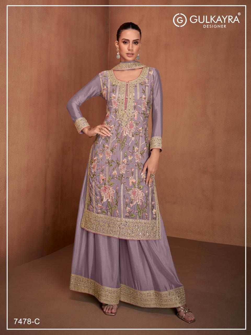 Heavy Chinon with Embroidery Multi & Mat Squence work Suit