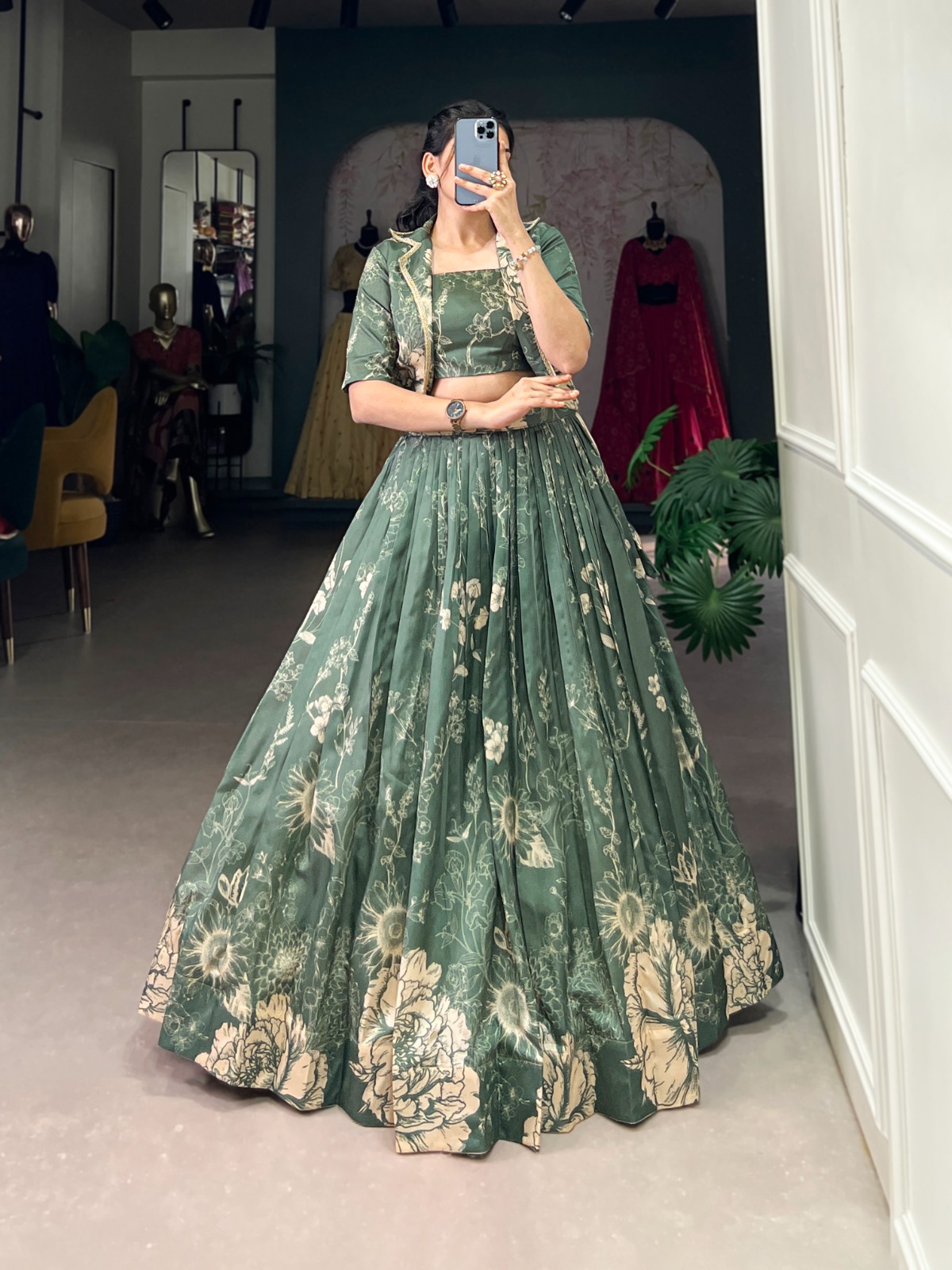 Tussar Silk Floral Print Lehenga Choli
