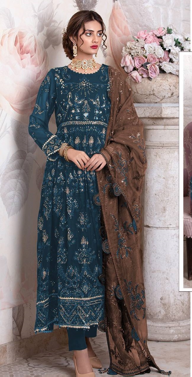 Heavy Faux Georgette with Embroidery 3mm Squence Work Suit