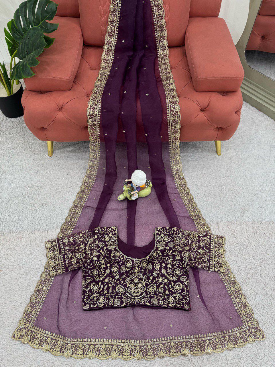 Pure Soft orgenza with embroidery lace border with all over butta work Saree