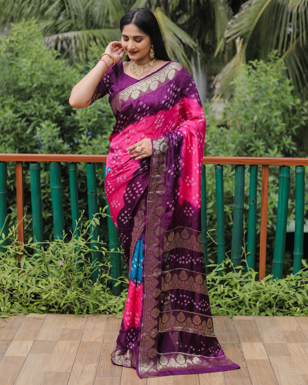 Pure Bandhej silk saree original Bandhej with zari weaving Border