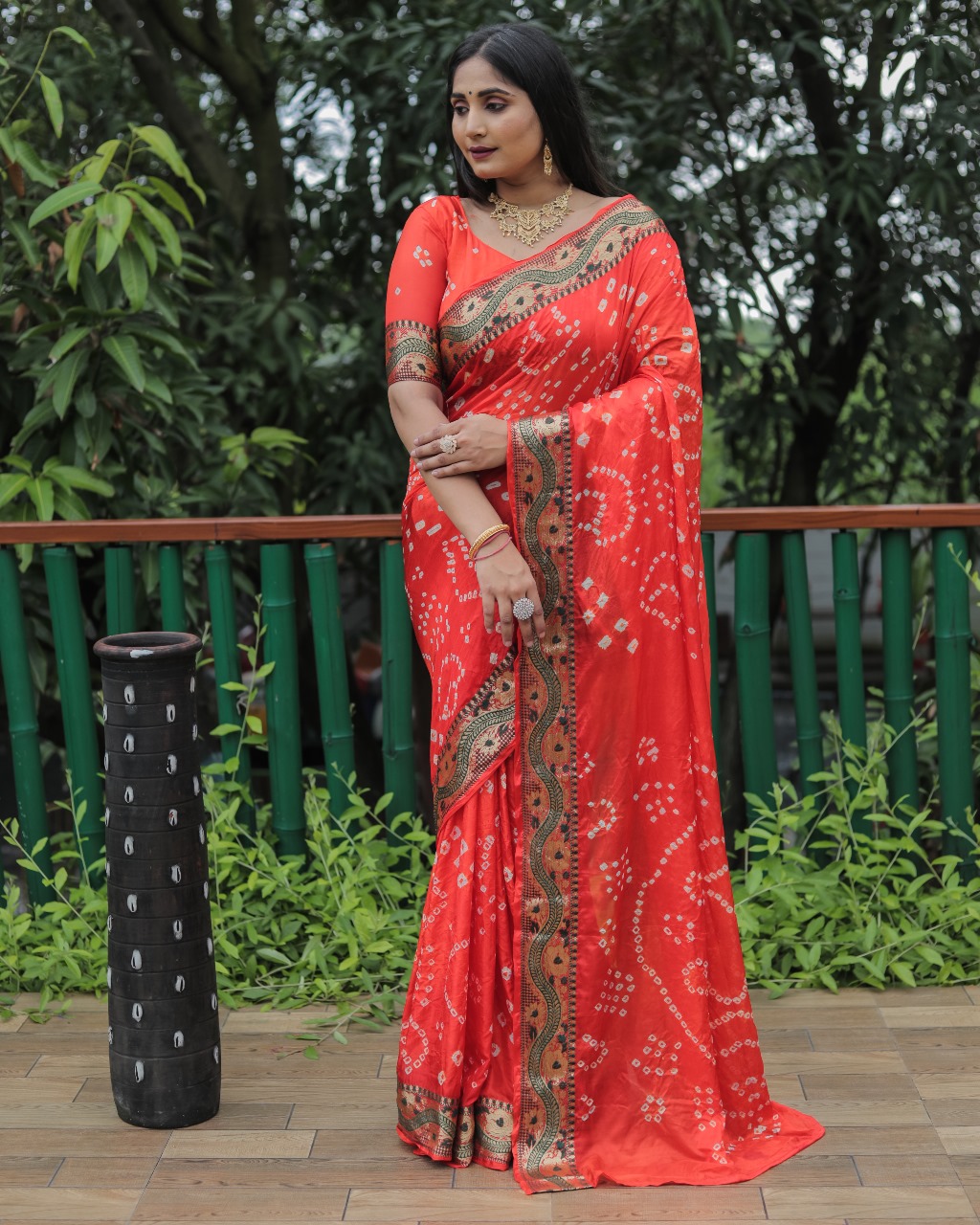 New Premium and High Quality comfortable Bandhej silk Saree