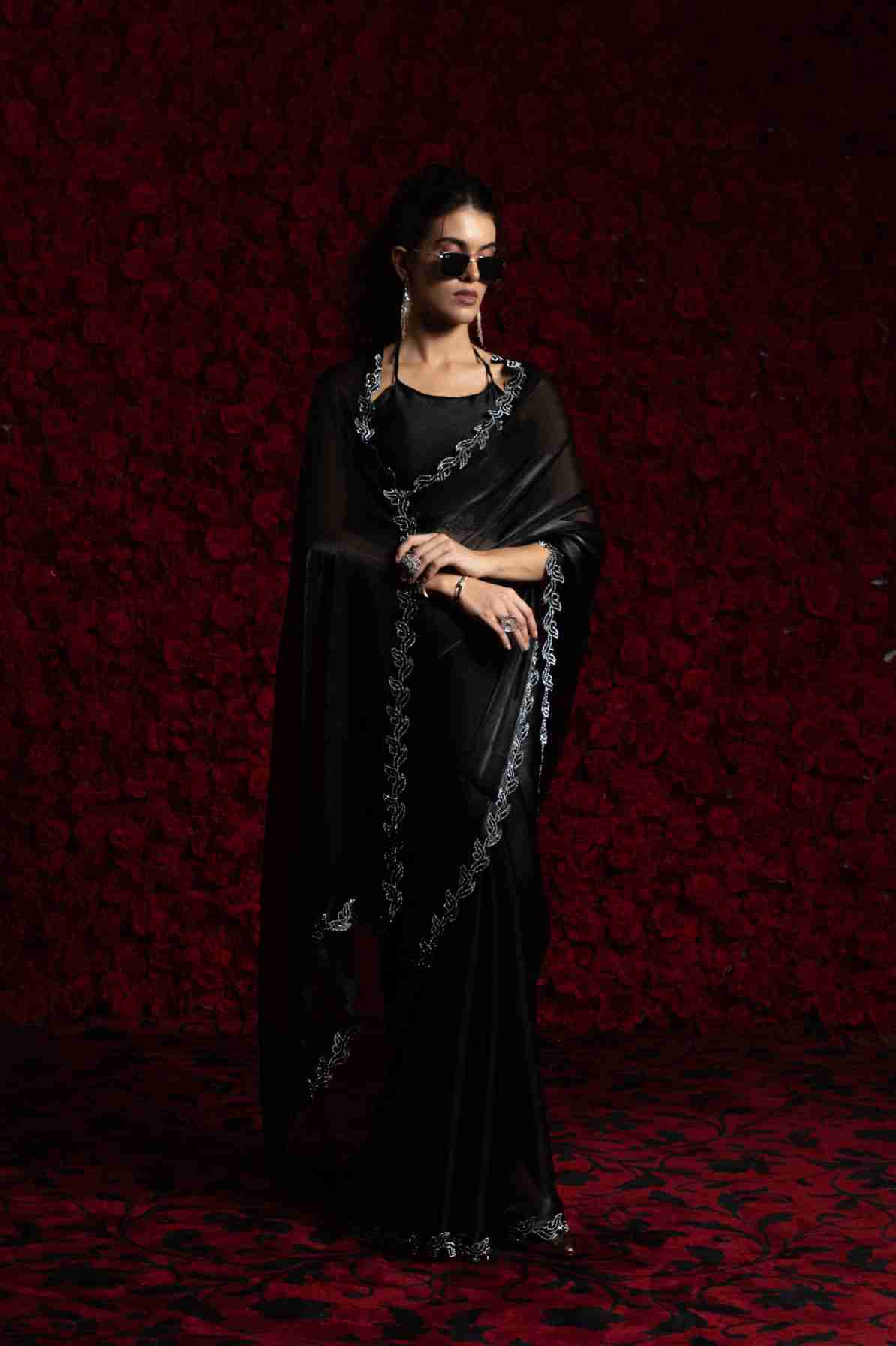 Tissue Chiffon Hand work Jarkan Work Border Saree