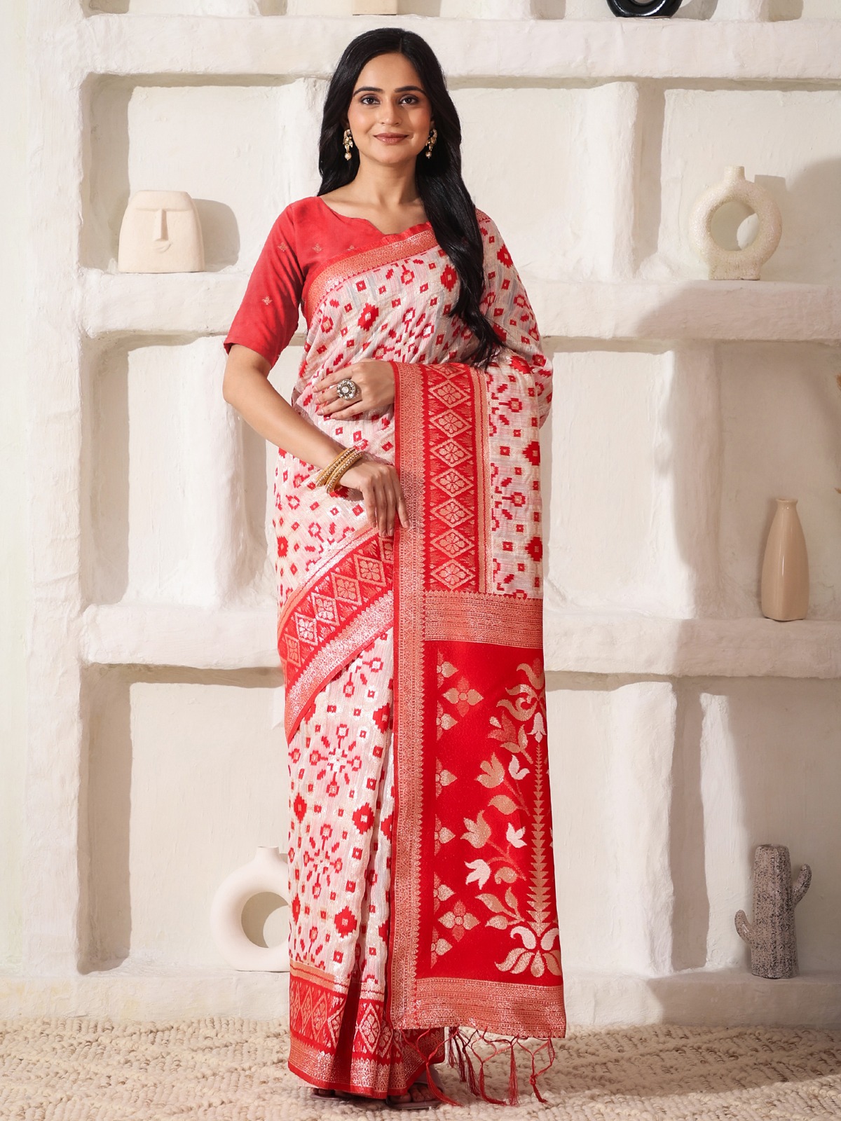 Linen Cotton Beautiful Weaving Work Saree