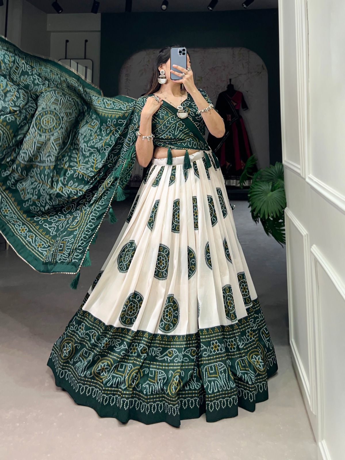 Artistry in Silk Tussar Lehenga Choli with Bandhej Print 