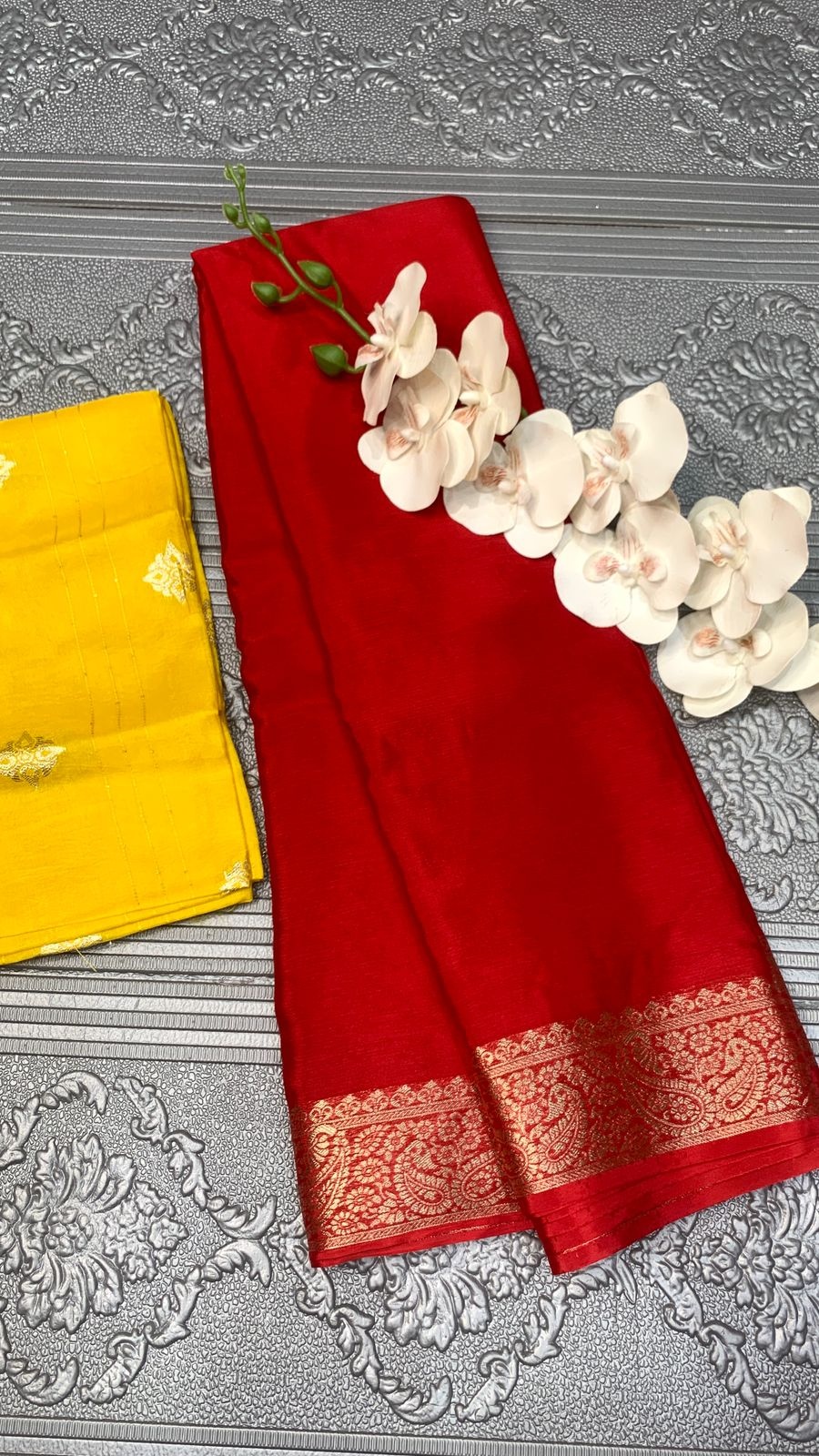 Pure viscose Chinnon saree with beautiful Pastels color shaded pair with viscose Russian jacquard blouse