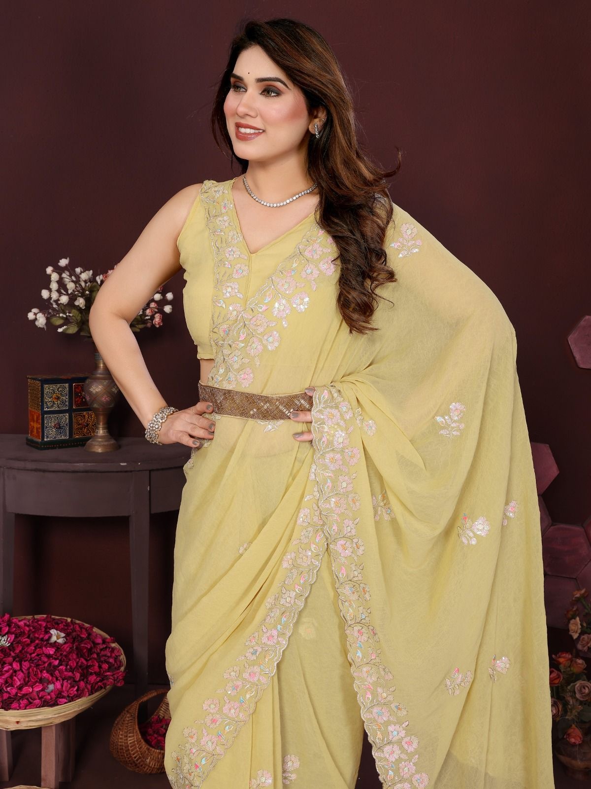 EMBROIDERY WORK SAREE WITH EMBROIDERY WORK BLOUSE