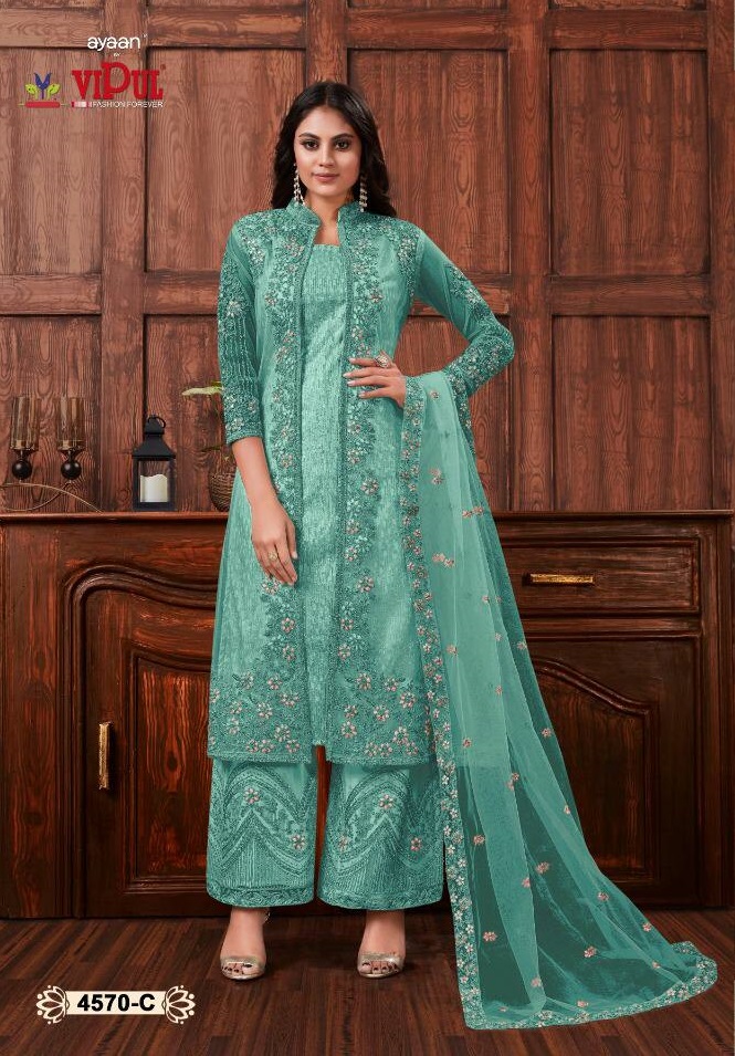 Heavy Butterfly Net  with Embroidery & Cording With Glitter Sequences Work Suit