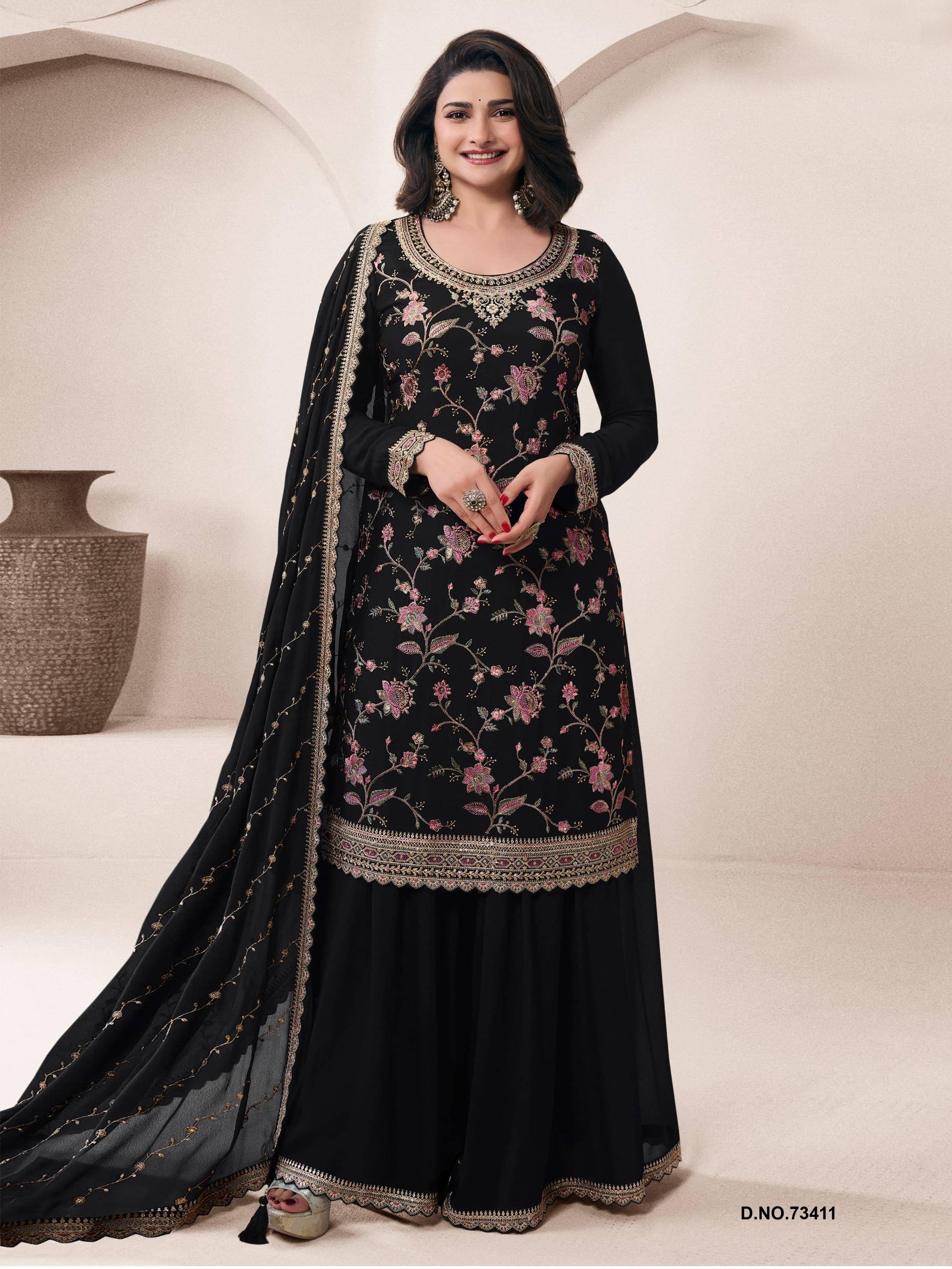 Heavy Chinon With  Sequence Embroidery Stich Work Suit