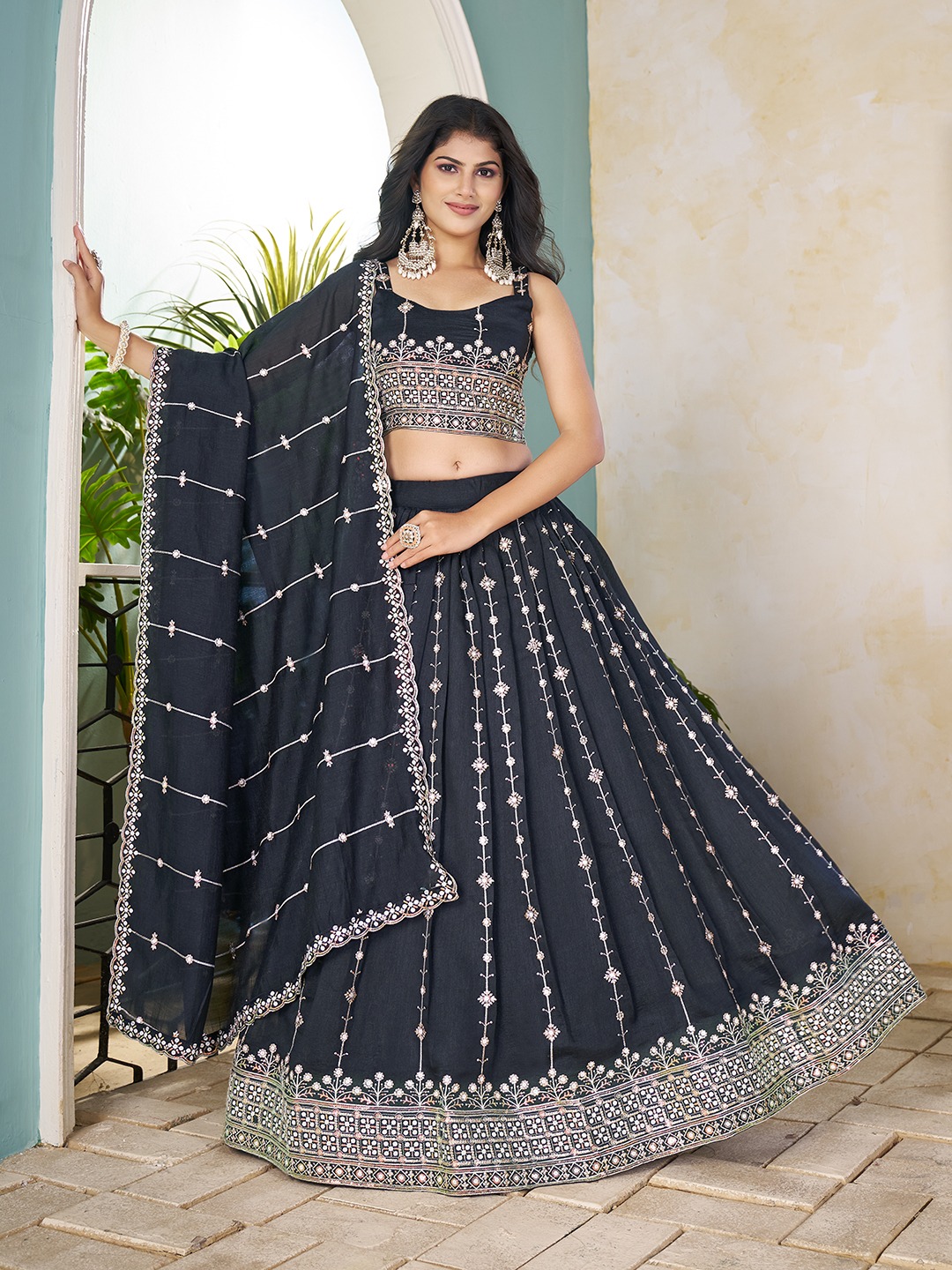 Silk Fabric Thread with Sequnce Work Lehenga Choli