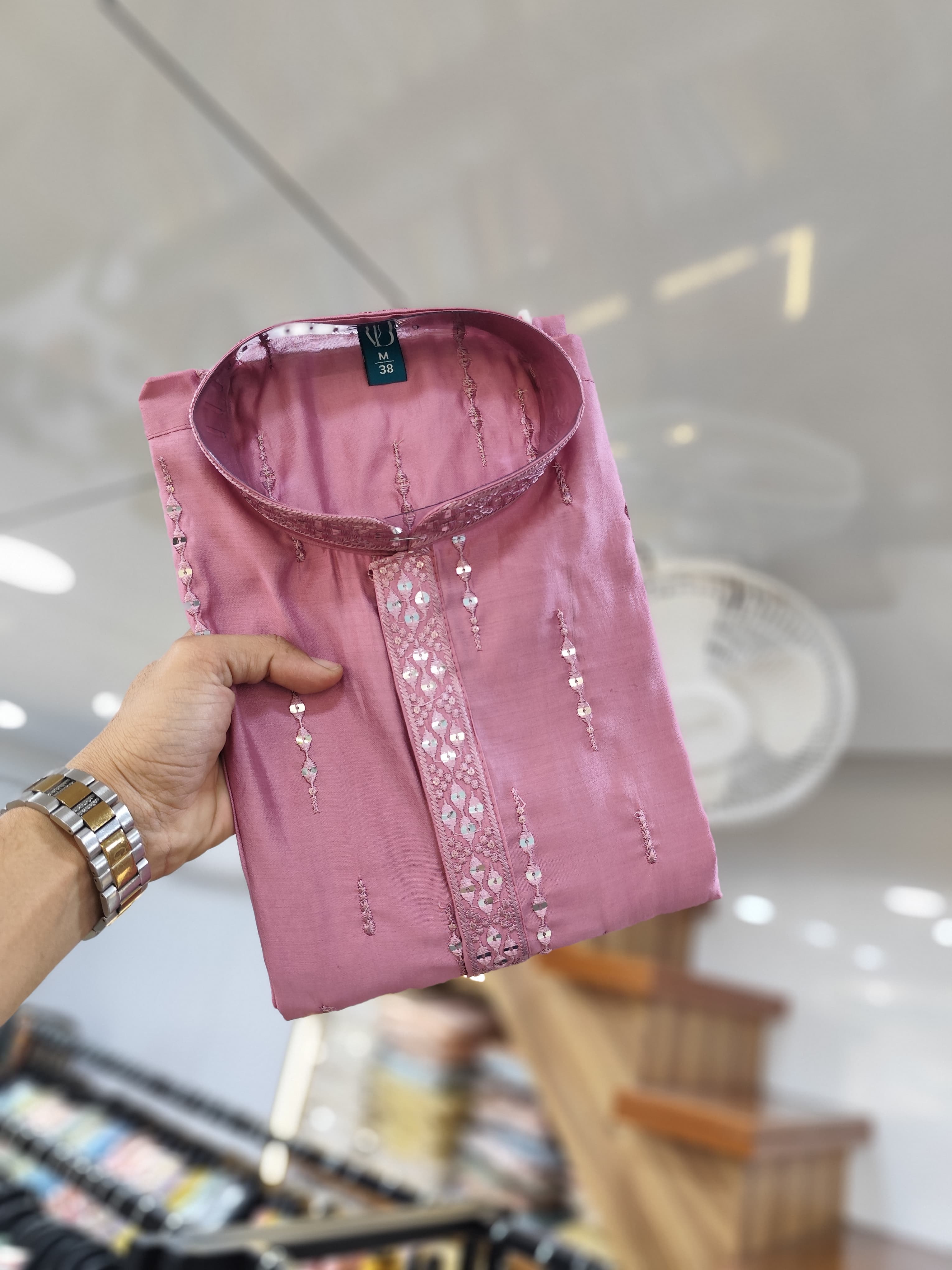 Heavy Roman silk Fabric With Embroidery Mirror Work Kurta