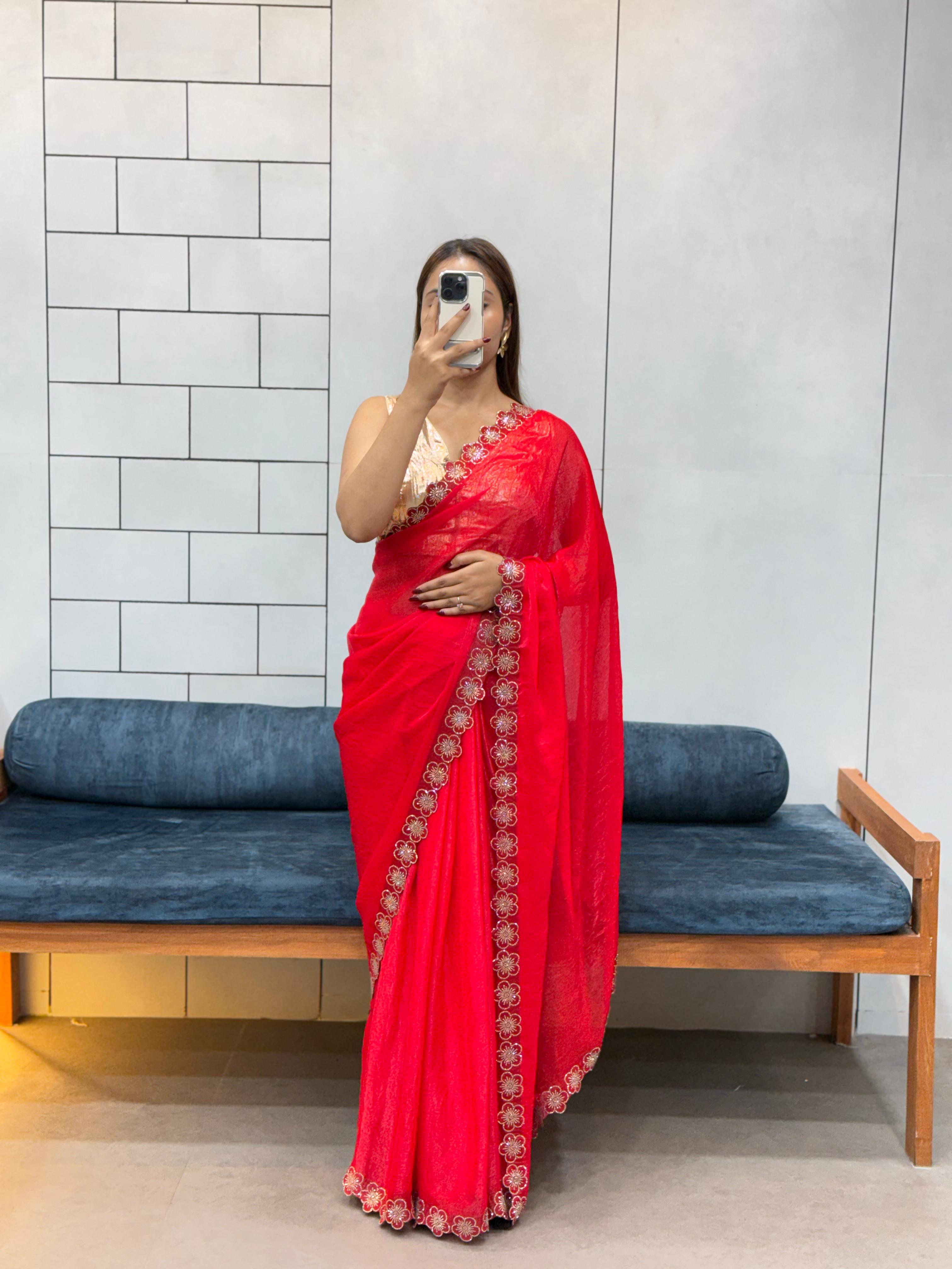 RICH SPACE SILK SOFT AND SHINE DIAMOND WORK SAREE