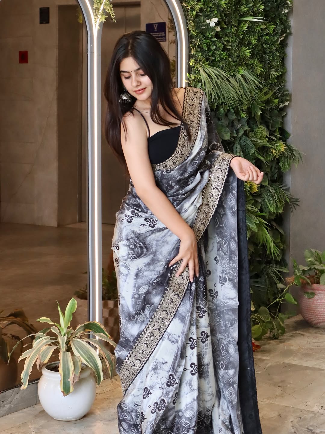 Georgette Digital Prints & Embroidery Lace Codding & Sequins Work Saree