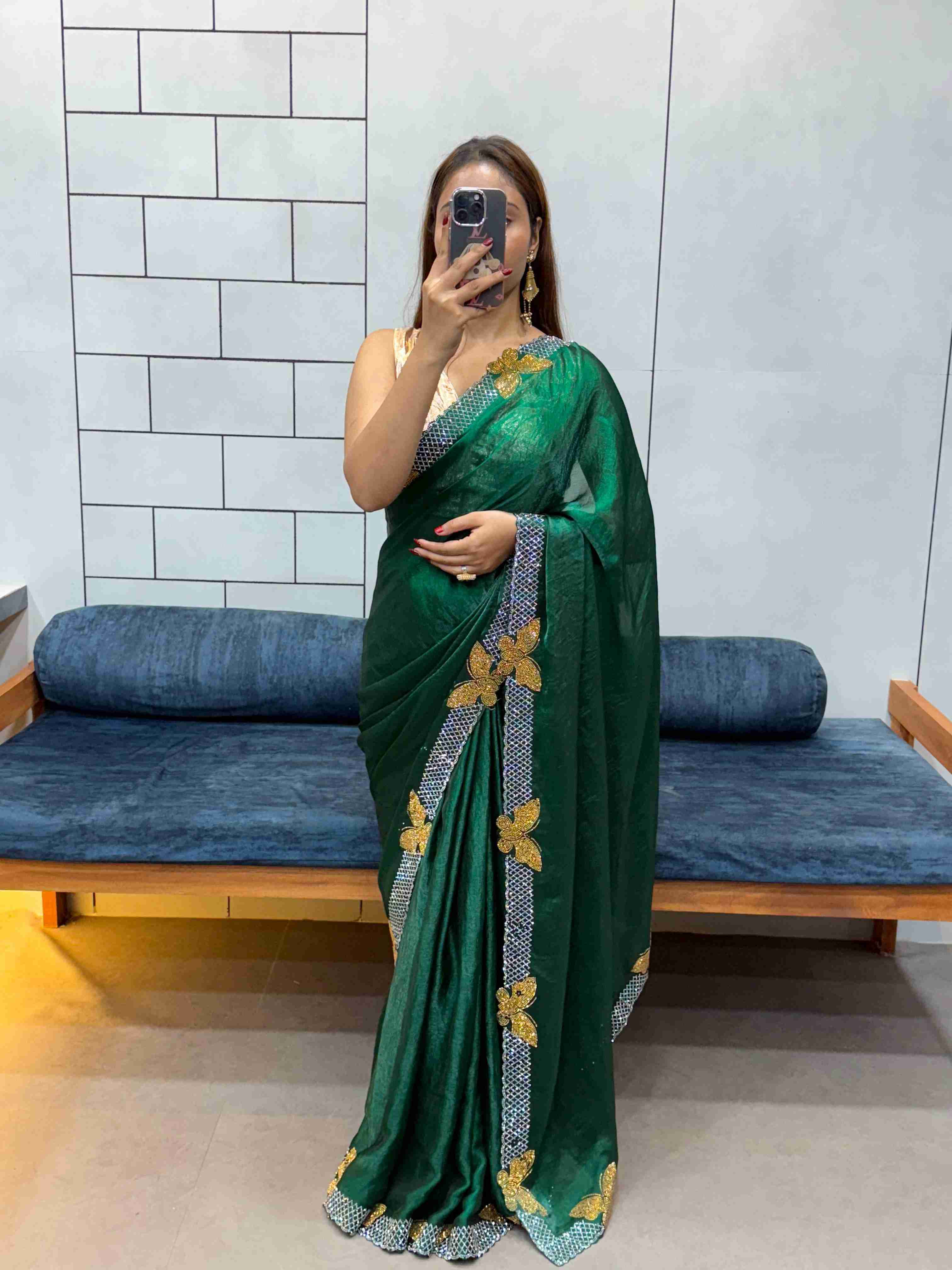 RICH DIAMOND GOLD & SILVER WORK BORDER BUTTER FLY SAREE