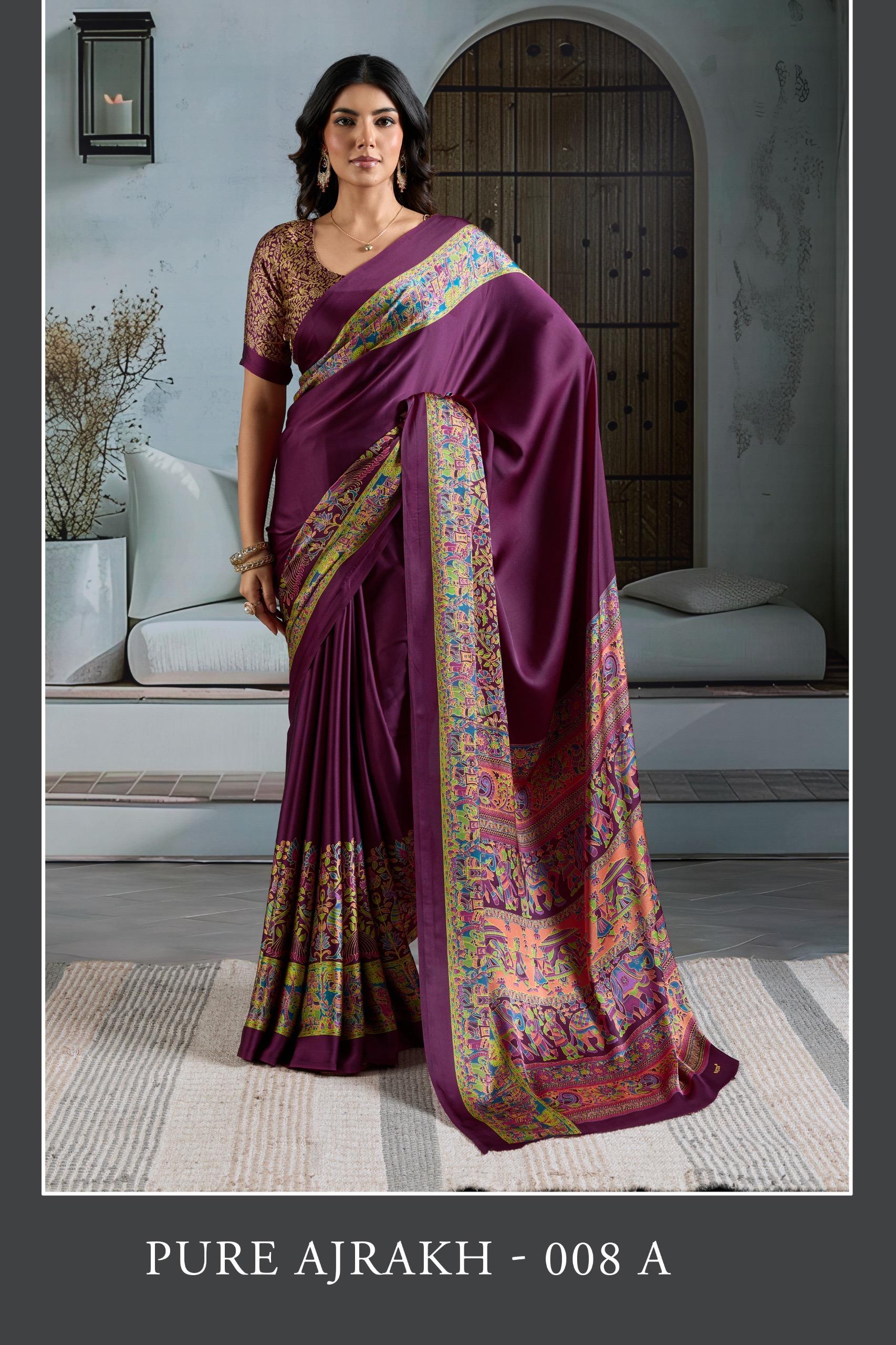 MODAL SATIN AJRAKH PRINT SAREES