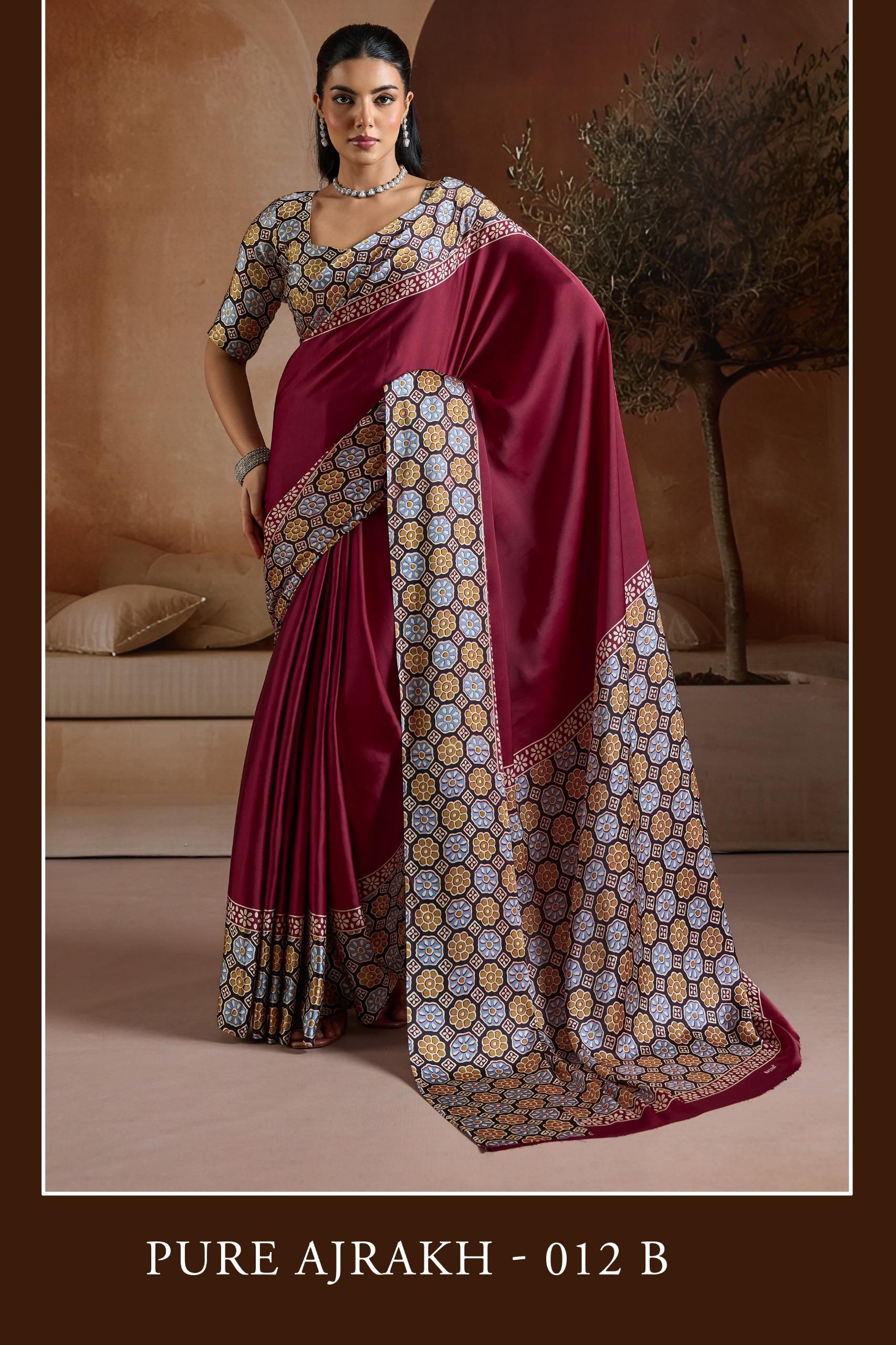 MODAL SATIN AJRAKH PRINT SAREES