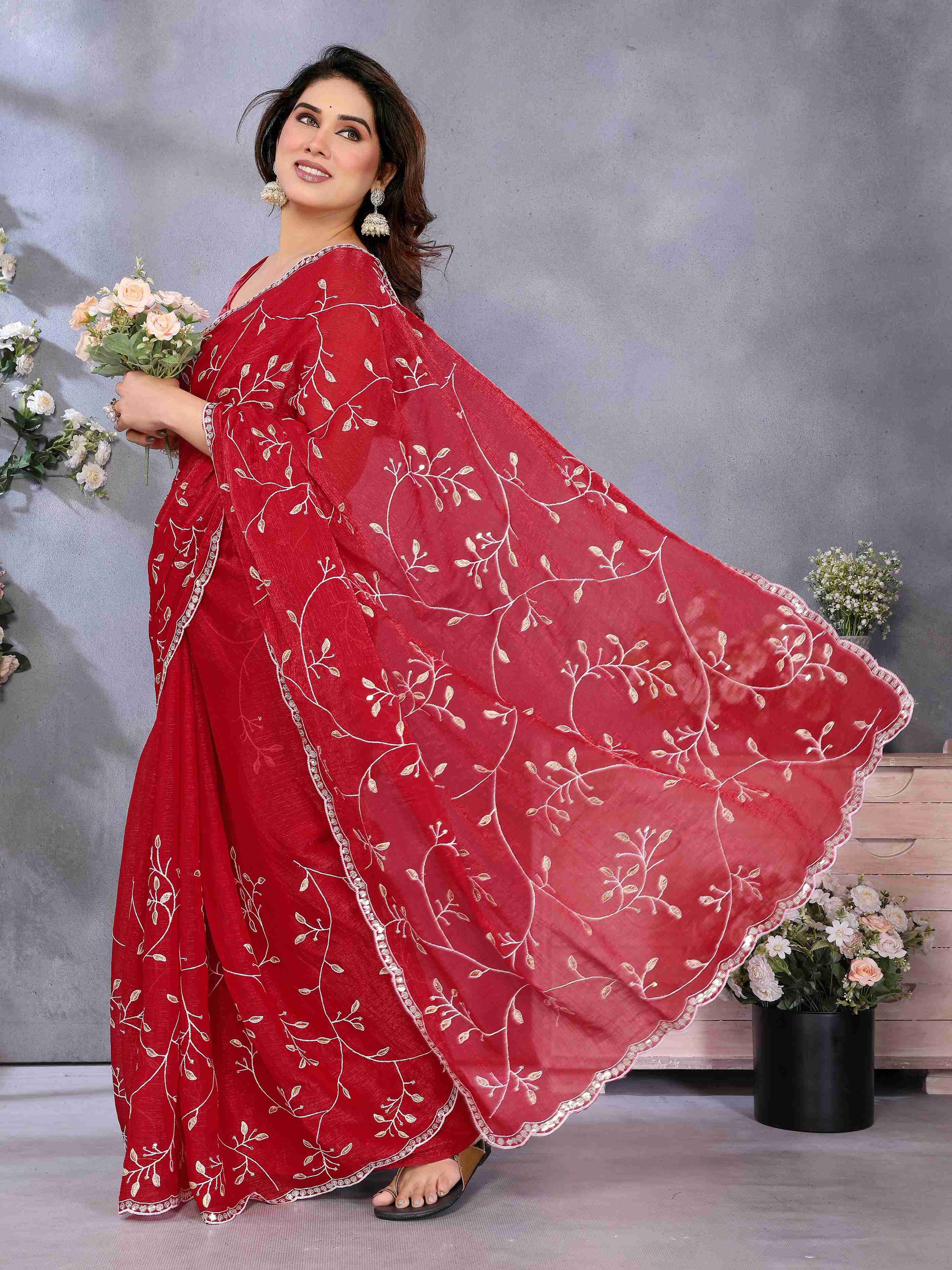 JIMMY CHU EMBROIDERY  WORK  SAREE WITH EMBROIDERY  WORK BLOUSE