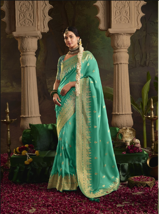 Pure Crepe Dola Silk With Heavy Viewing Work Saree
