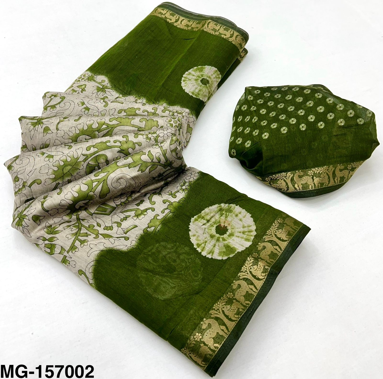 Soft Mangalgiri Cotton with Rudra Bandhej Print & Designer Pallu & Viscous Zari border Saree
