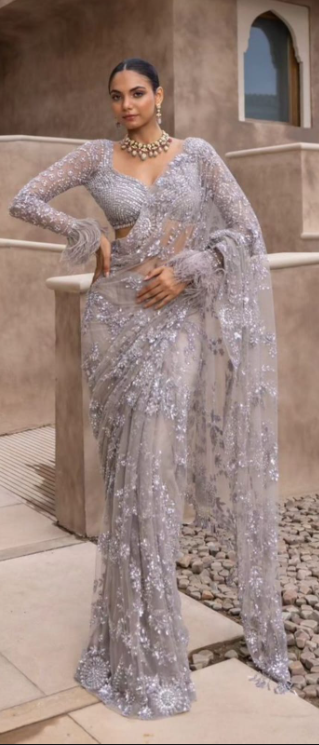 Beautiful Piping Done on Border with Beautiful Zalar attached Saree