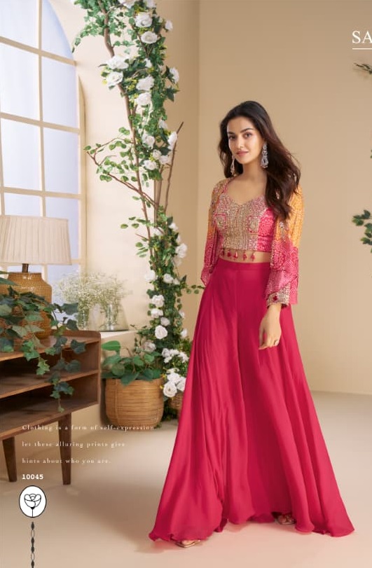Heavy Chinon Silk with Digital Print With Embroidery siquance work & mirror work Suit