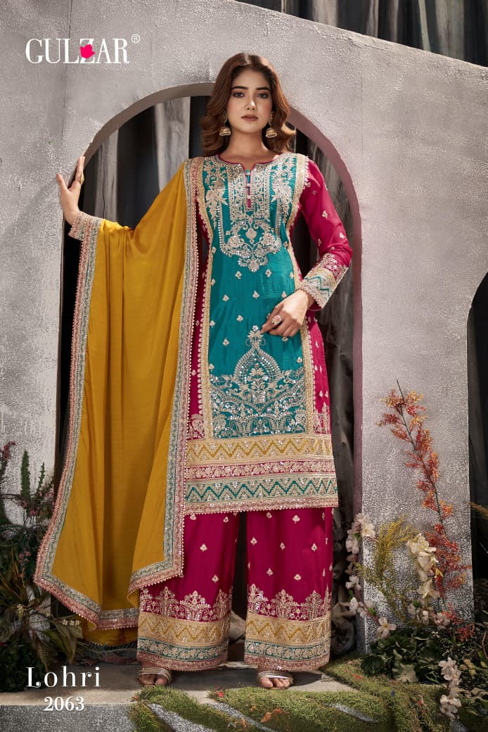 Primium Multi Colors Chinon Silk with codding embroidery work & daimond and mirror work Suit