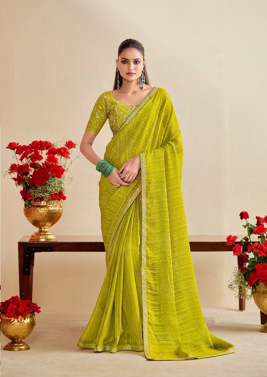 Georgette Fancy Pattern with Embroidery border & Embroidery blouse
